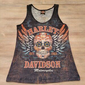 Harley-Davidson Women’s Tank Top Large Skull Graphic Biker Moto Festival Y2K